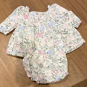 Janie and Jack Cream Floral Smocked Top and Bloomers - Pink Blue Green